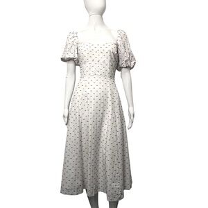 Antonio Melani Gloria White/Navy Cotton Swiss Dot Puff Sleeve Midi Dress 6